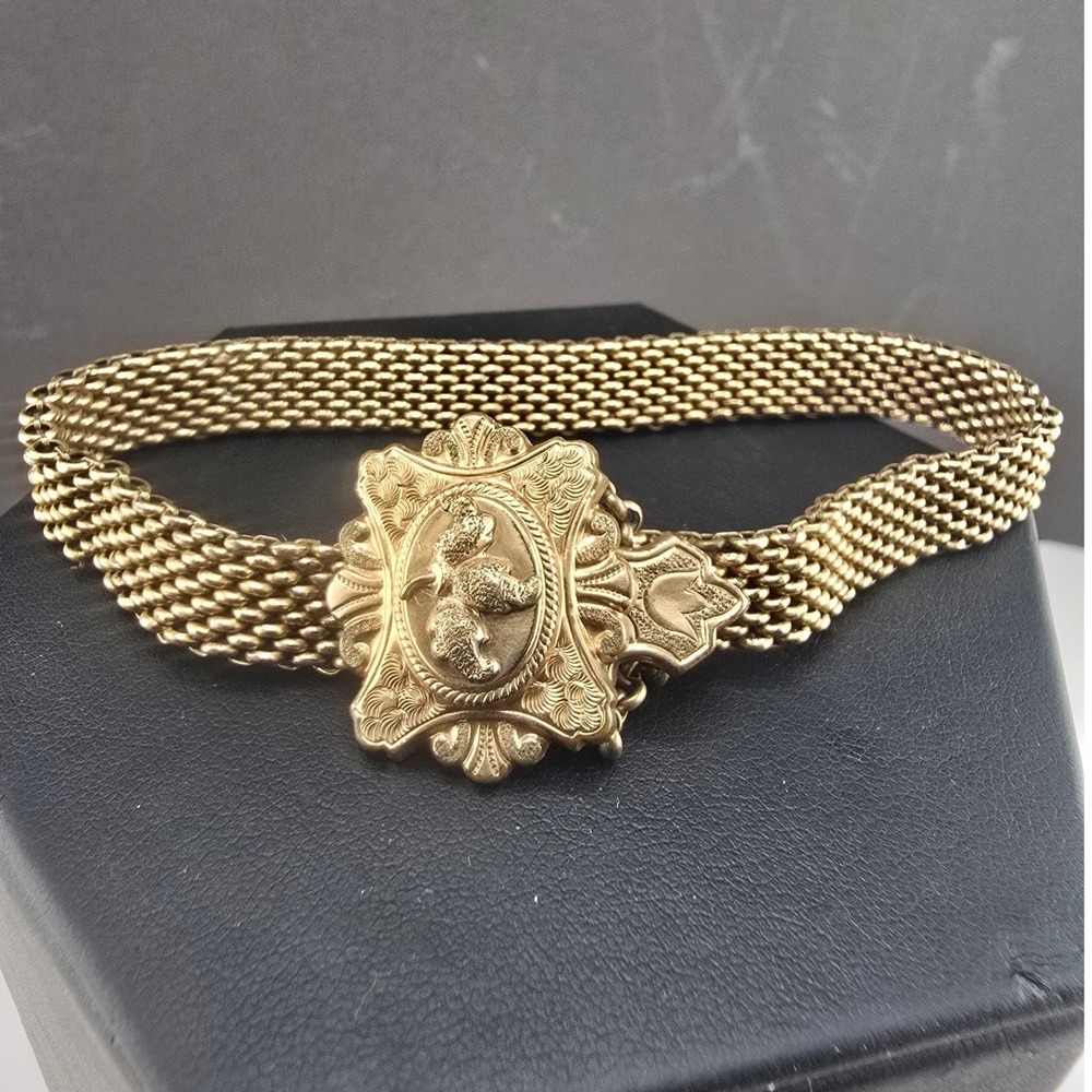 Vintage Estate Mesh Slide Bracelet Gold Filled Unmarked Repousse Floral 8.5in